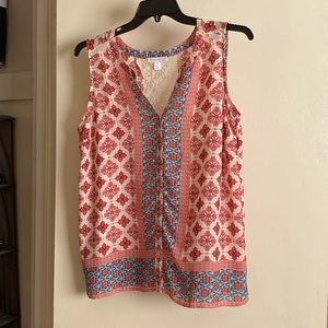Westport Buttoned Sleeveless Blouse w/Crochet Detail
